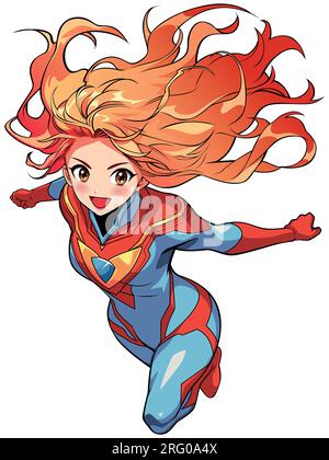 Red Hair Superheroine sur blanc Illustration de Vecteur