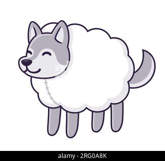 Loup en vêtements de mouton. Mignon loup de dessin animé portant costume de mouton. Illustration clip art vectorielle drôle. Illustration de Vecteur