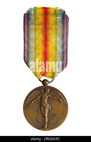 Médaille belge de la victoire de la première Guerre mondiale. Banque D'Images