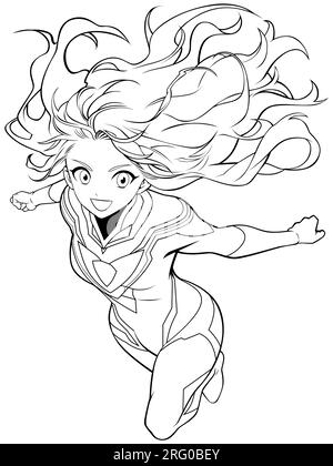Manga Superheroine Line Art Illustration de Vecteur