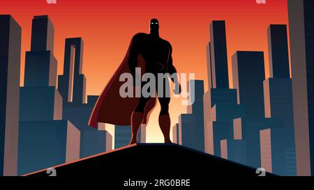 Super-héros sur le toit Sunset Silhouette Illustration de Vecteur