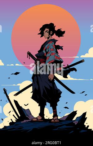 Teenage Samurai Girl Anime Illustration de Vecteur