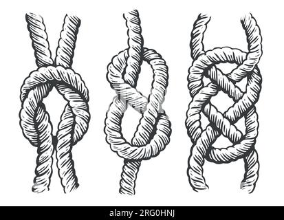 Ensemble de nœuds de corde nautique. Esquisse de concept marin. Illustration vectorielle vintage dans le style de gravure Illustration de Vecteur