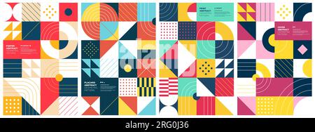 Art bauhaus géométrique abstrait. Le brutalisme simple façonne l'affiche de combinaison. Fond de motif Memphis. Style brutaliste rétro affiche graphique tendance moderne. Impression eps vectorielle d'art postmoderne vintage Illustration de Vecteur