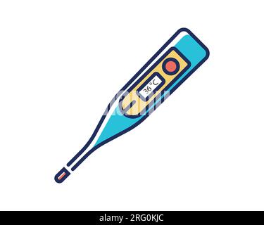 Icône de thermomètre numérique sur fond blanc, style de ligne et de remplissage, illustration vectorielle pour élément de conception médical et médical Illustration de Vecteur