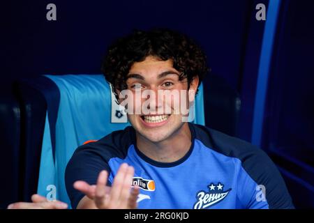 Saint-Pétersbourg, Russie. 06 août 2023. Aleksandr Kovalenko (18) du Zenit vu lors du match de football de la Premier League russe entre le Zenit Saint-Pétersbourg et le Dynamo Moscou à Gazprom Arena. Zenit 2:3 Dynamo. Crédit : SOPA Images Limited/Alamy Live News Banque D'Images