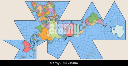 Vector Political World Map Fuller projection, Dymaxion World map Illustration de Vecteur