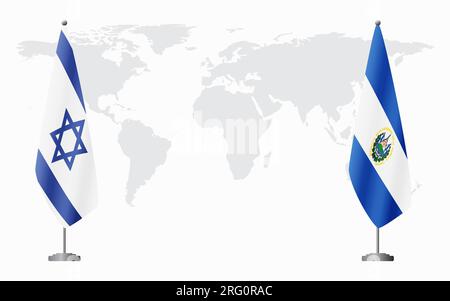 Israël et El Salvador drapeaux pour la réunion officielle sur fond de carte du monde. Illustration de Vecteur