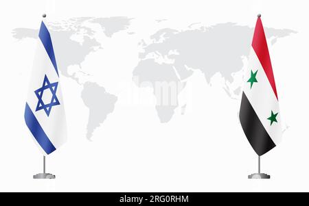 Drapeaux d'Israël et de Syrie pour la réunion officielle sur fond de carte du monde. Illustration de Vecteur