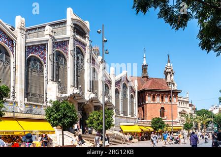 Valence, Espagne - 29 juillet 2023 : marché central de la ville de Valence. Vue extérieure Banque D'Images