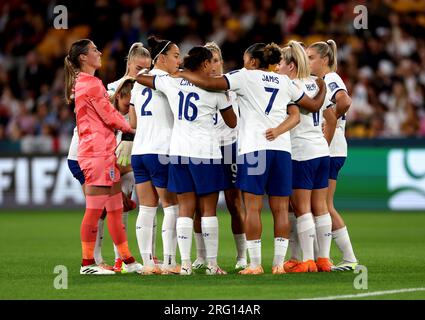 Joueuses anglaises lors d'un caucus avant la coupe du monde féminine de la FIFA, Round of 16 match au Brisbane Stadium, Australie. Date de la photo : lundi 7 août 2023. Banque D'Images