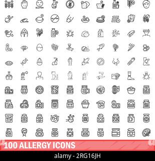 jeu de 100 icônes d'allergie. Illustration de contour de 100 icônes d'allergie ensemble vecteur isolé sur fond blanc Illustration de Vecteur