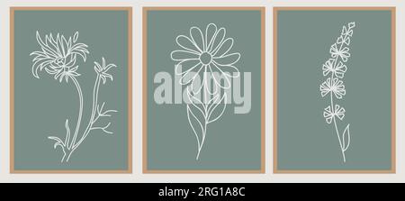 Ensemble de dessins vectoriels abstraits d'art de ligne botanique Illustration de Vecteur