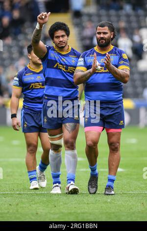 Kingston upon Hull, Angleterre - 6 août 2023 Mason Lino, Renouf Atoni et David Fifita de Wakefield Trinity. Rugby League Betfred Super League , Hull FC vs Wakefield Trinity au MKM Stadium, Kingston upon Hull, Royaume-Uni Banque D'Images