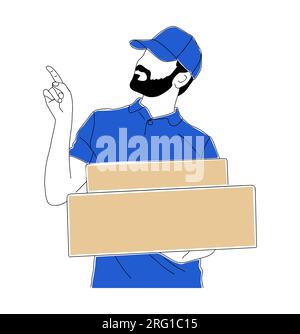 Livraison Homme tenant des boîtes artisanales avec vecteur de commande Illustration de Vecteur