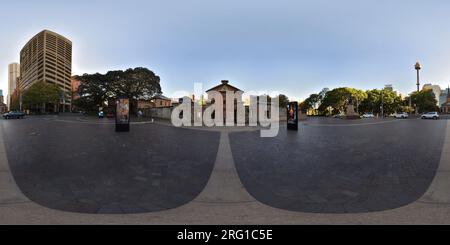 Vue panoramique à 360° de Panorama à 360° de Queens Square, Hyde Park, St Andrews Church, Macquarie St, Sydney, Australie