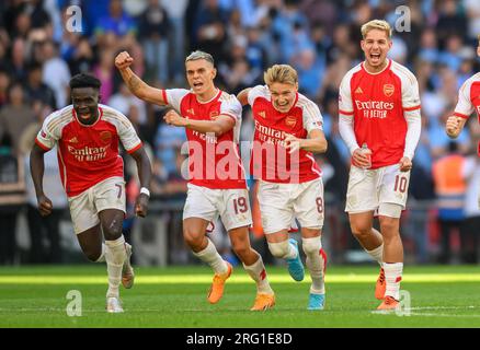 Londres, Royaume-Uni. 06 août 2023. 06 août 2023 - Arsenal - Manchester City - FA Community Shield - Stade de Wembley. Les joueurs d'Arsenal célèbrent leur victoire au FA Community Shield. Crédit photo : Mark pain / Alamy Live News Banque D'Images