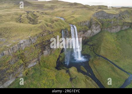 Cascade Seljalandfoss vue aérienne Banque D'Images