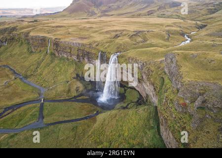 Cascade Seljalandfoss vue aérienne Banque D'Images