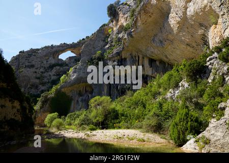 Trou dans le rocher qui ressemble à un dauphin, Mascun Ravine dans les montagnes de Guara. Banque D'Images