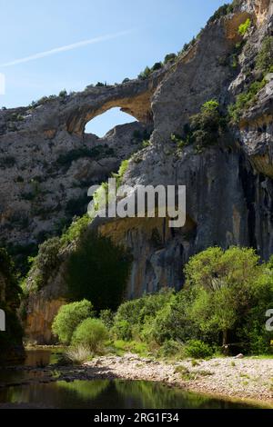 Trou dans le rocher qui ressemble à un dauphin, Mascun Ravine dans les montagnes de Guara. Banque D'Images