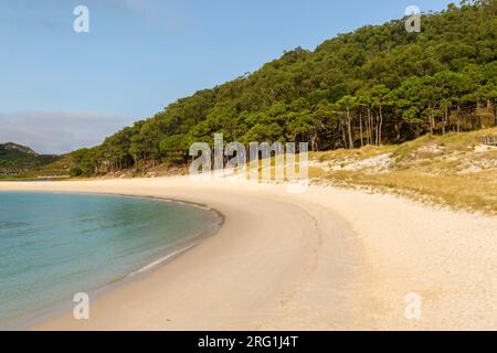 Playa de Rodas plage de sable, Îles Cies, Îles Atlantiques Galice Maritime Terrestrial National Park, Espagne Banque D'Images