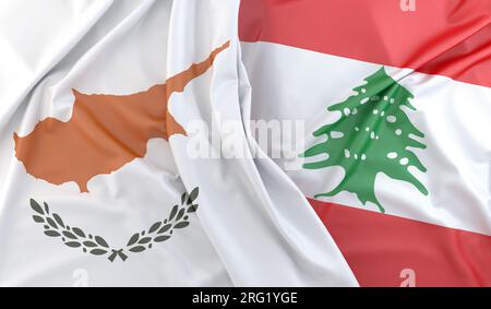 Drapeaux volants de Chypre et du Liban. Rendu 3D. Banque D'Images