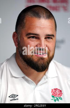 L'entraîneur de Scrum de l'Angleterre Tom Harrison lors d'une annonce d'équipe pour la coupe du monde de rugby 2023 au Twickenham Stadium, Londres. Date de la photo : lundi 7 août 2023. Banque D'Images