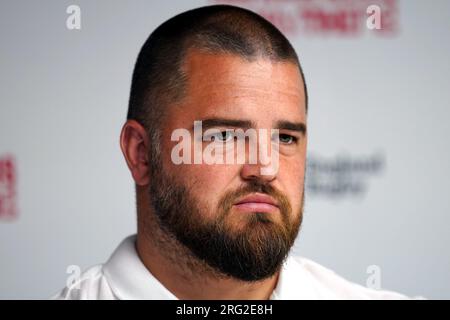 L'entraîneur de Scrum de l'Angleterre Tom Harrison lors d'une annonce d'équipe pour la coupe du monde de rugby 2023 au Twickenham Stadium, Londres. Date de la photo : lundi 7 août 2023. Banque D'Images