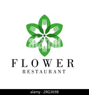 Inspiration feuille simple avec un logo Fork Restaurant Illustration de Vecteur