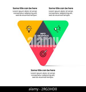 Modèle d'infographie avec icônes et 3 options ou étapes. Triangle. Peut être utilisé pour la mise en page de flux de travail, le diagramme, la bannière, la conception Web. Illustration vectorielle Illustration de Vecteur