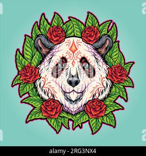 Ornement floral tête de panda dia de los muertos illustrations vectorielles pour votre logo de travail, t-shirt de marchandises, autocollants et dessins d'étiquettes, affiche, Illustration de Vecteur