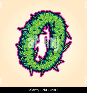 Creative cannabis Smoke Effect O illustrations vectorielles de lettre pour votre logo de travail, t-shirt de marchandises, autocollants et dessins d'étiquettes, affiche, voiture de bienvenue Illustration de Vecteur