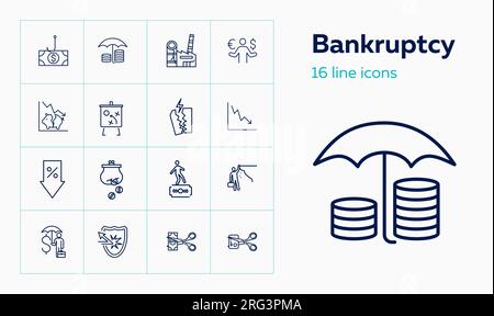Ensemble d'icônes de ligne de faillite Illustration de Vecteur