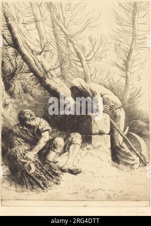 La mort et le bûcheron, 4e planche (la mort et le bucheron) d'Alphonse Legros Banque D'Images