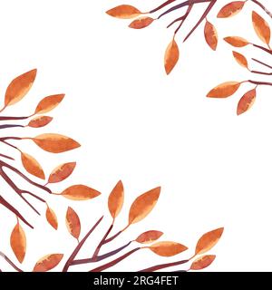 Cadre aquarelle avec arbre d'automne wuith feuilles orange. Clipart isolé. Illustration raster pour emballage, cartes de vœux, cadeaux Banque D'Images