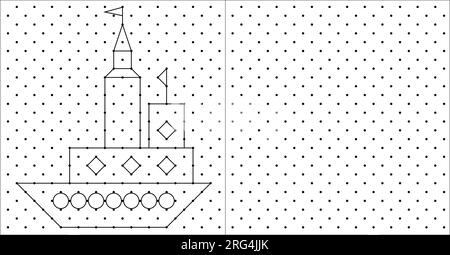 Cubes isométriques 3D pour chaque forme en utilisant les lignes pointillées sur une grille de points. Le dessin au trait est sur une feuille de mathématiques de l'école avec un fond blanc. Illustration de Vecteur