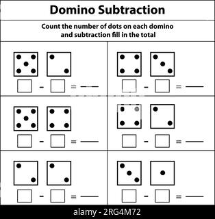 La soustraction Domino compte le nombre de points que chaque domino remplit dans le total. Exercices mathématiques Illustration de Vecteur