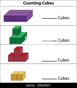 exercice de comptage des cubes de couleur. 3d plus de formes de cube de couleur. Mathématiques d'une figure géométrique, illustration vectorielle de contour Illustration de Vecteur