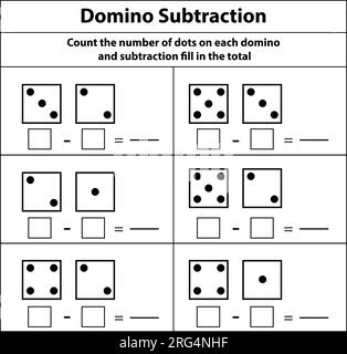 La soustraction Domino compte le nombre de points que chaque domino remplit dans le total. Exercices mathématiques Illustration de Vecteur