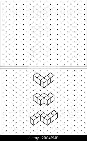 Exercice pratique : tracez un cube isométrique sur chacune de ces formes en utilisant les lignes pointillées sur une grille de points. Dessin au trait sur un math scolaire Illustration de Vecteur