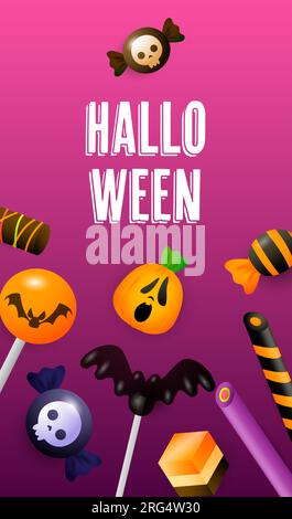 Lettrage Halloween avec des gâteaux Lollypops et des bonbons Illustration de Vecteur