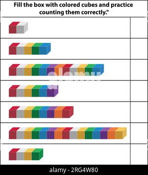 Exercice de comptage de cube de couleur avec des formes 3D. Illustration vectorielle de contour. mathématiques d'une figure géométrique. Illustration de Vecteur
