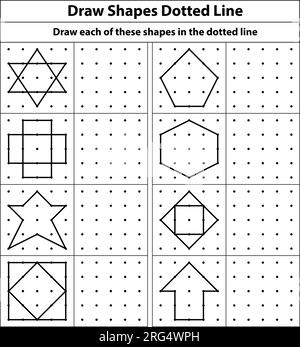 Exercice pratique : tracez un cube isométrique sur chacune de ces formes en utilisant les lignes pointillées sur une grille de points. Dessin au trait sur une feuille de mathématiques scolaire Illustration de Vecteur