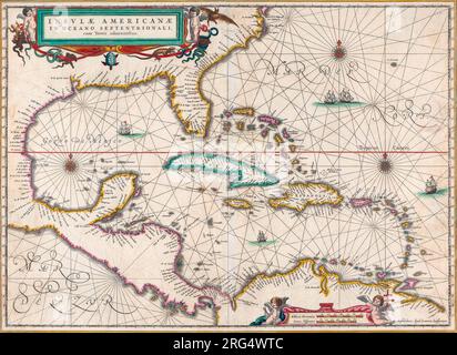 Carte de l'Amérique centrale et des îles des Caraïbes. Publié par Johannes Janssonius, Amsterdam, circa 1650. Banque D'Images