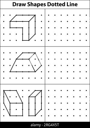 Exercice pratique : tracez un cube isométrique sur chacune de ces formes en utilisant les lignes pointillées sur une grille de points. Dessin au trait sur une feuille de mathématiques scolaire Illustration de Vecteur