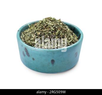 Bol d'estragon sec isolé sur blanc Banque D'Images
