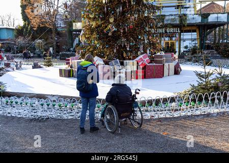 Décorations de Noël. Rues décorées pour Noël. Copenhague, Danemark Banque D'Images