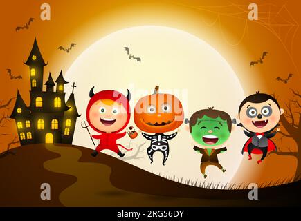 Les enfants en costumes de Halloween Illustration de Vecteur