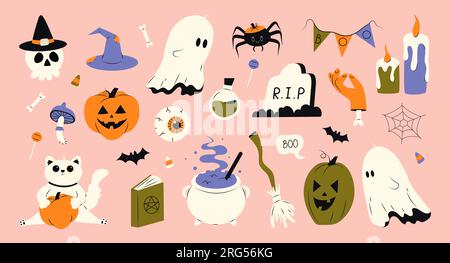Cute Halloween set of different elements  Illustration de Vecteur